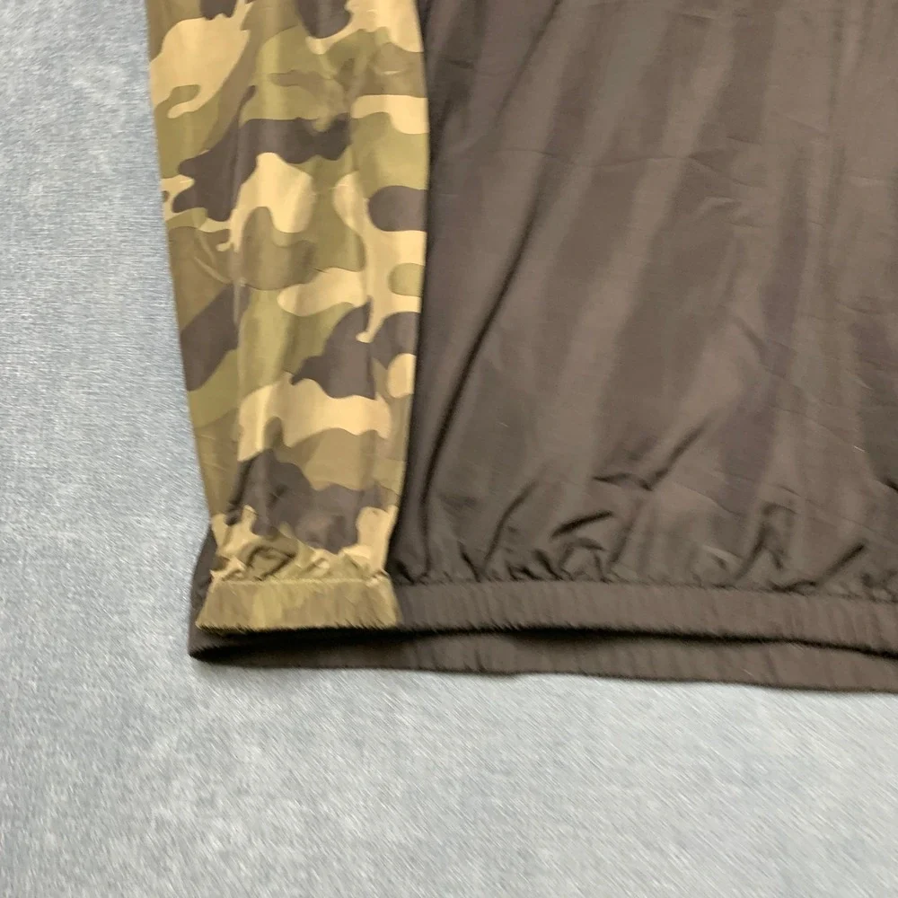 Champion Windbreaker Jacket Mens Large Black Green Camo Hooded Quarter Zip